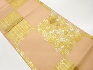 紗 金銀彩色紙に竹・桔梗模様刺繍袋帯